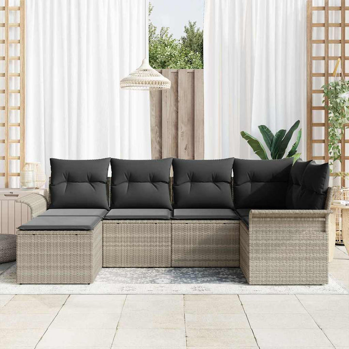 Havesofa Sæt med pude 6 pcs Lysegrå polyrattan