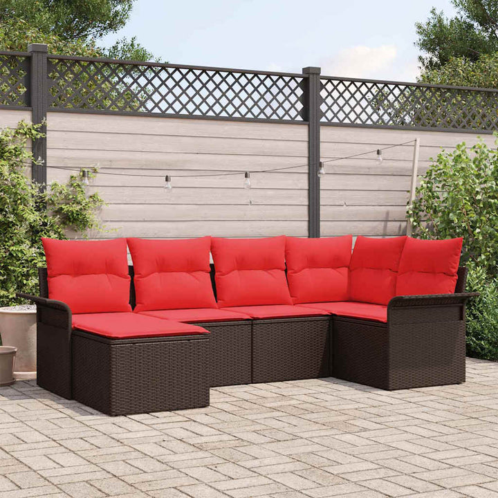 Havesofa Sæt med pude 6 pcs Brun polyrattan