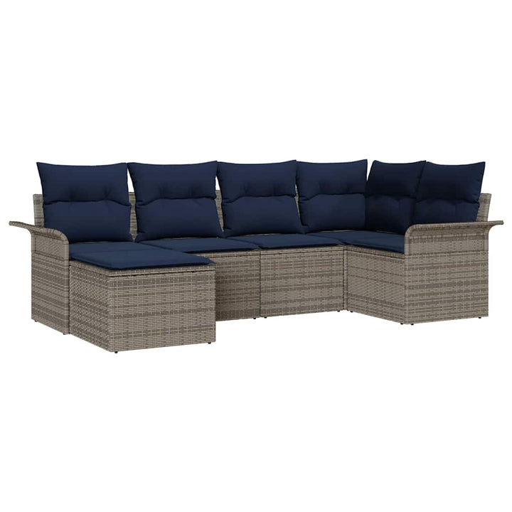 Havesofa Sæt med pude 6 pcs Grå polyrattan