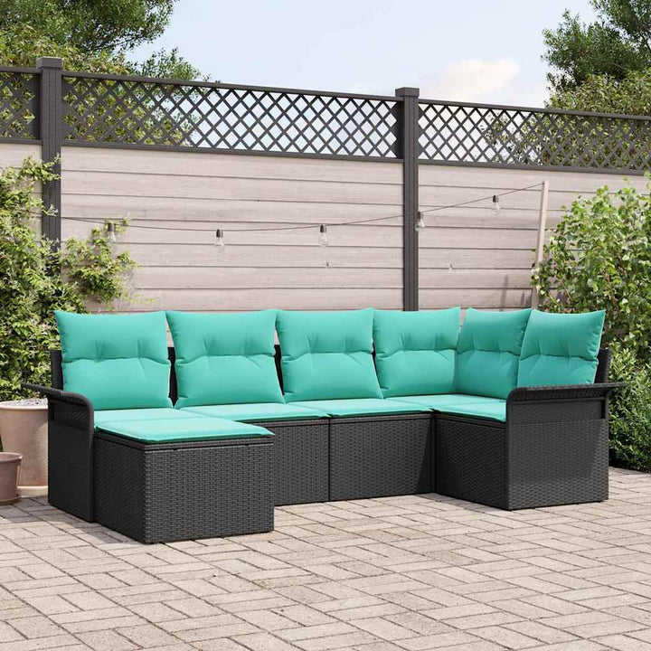 Havesofa Sæt med pude 6 pcs Sort polyrattan