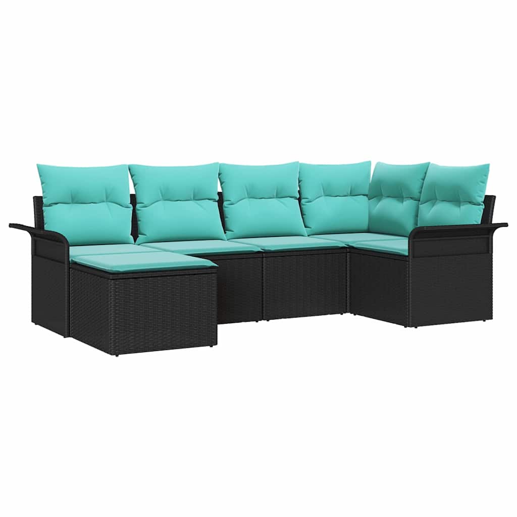 Havesofa Sæt med pude 6 pcs Sort polyrattan