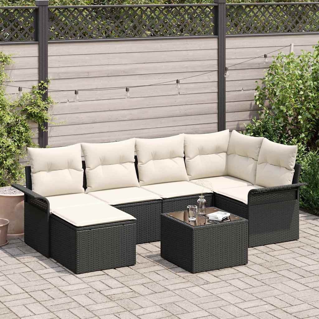 Havesofa Sæt 7 stk. Sort polyrattan
