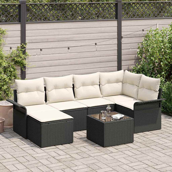 Havesofa Sæt 7 stk. Sort polyrattan