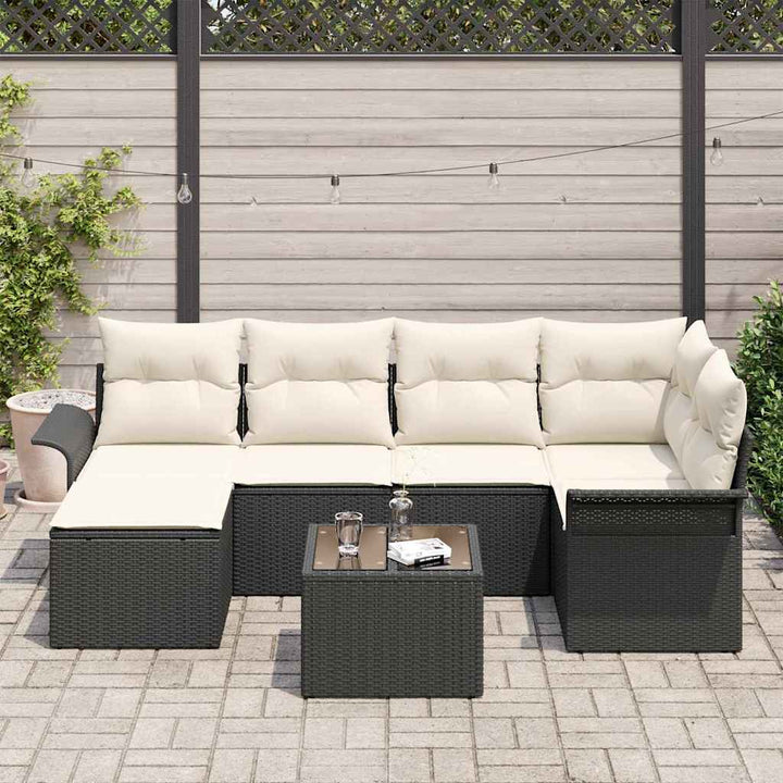Havesofa Sæt 7 stk. Sort polyrattan