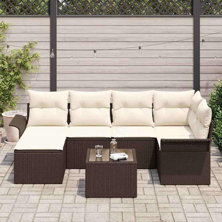 Havesofa Sæt med pude 7 pcs Brun Poly rattan