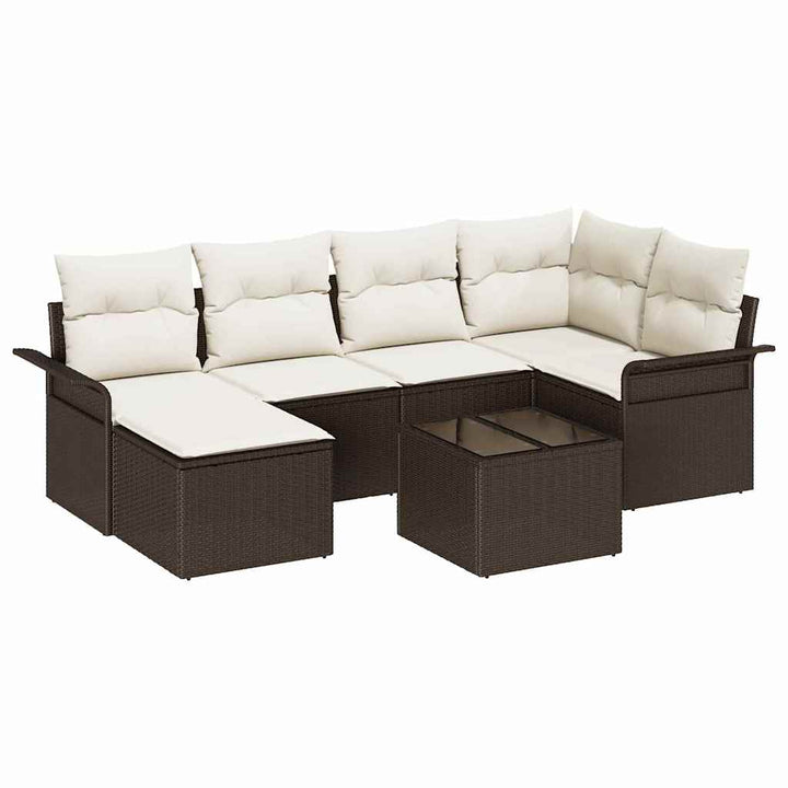 Havesofa Sæt med pude 7 pcs Brun Poly rattan