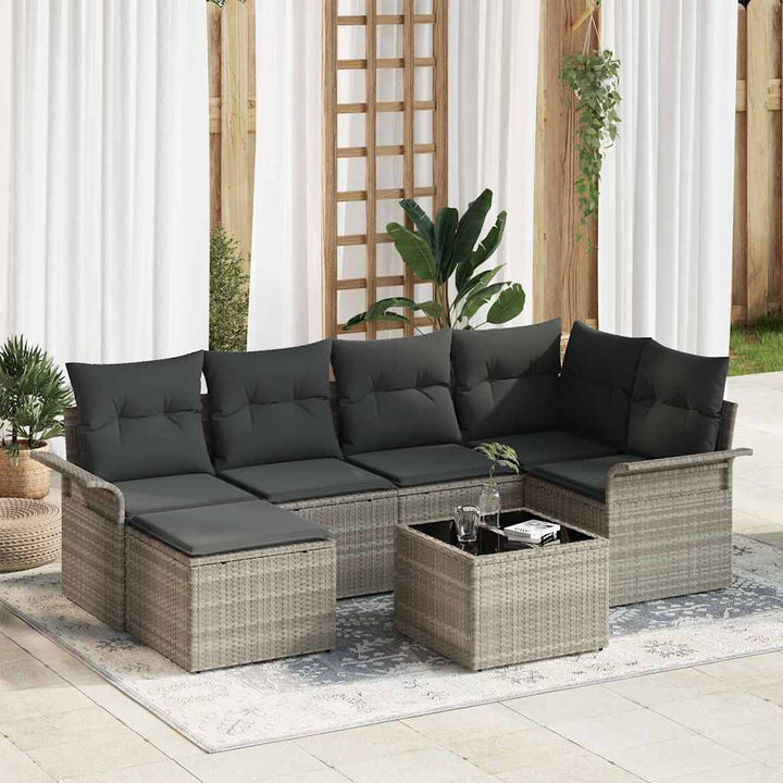 Havesofa Sæt med pude 7 pcs Lysegrå Poly rattan