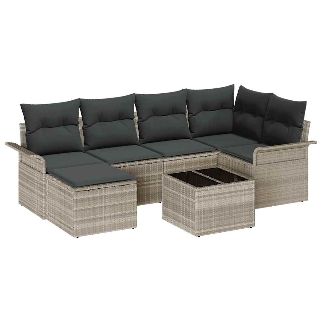Havesofa Sæt med pude 7 pcs Lysegrå Poly rattan