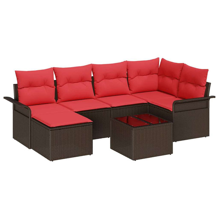 Havesofa Sæt med pude 7 pcs Brun polyrattan