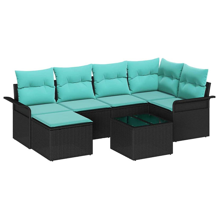 Havesofa Sæt med pude 7 pcs Sort Poly rattan