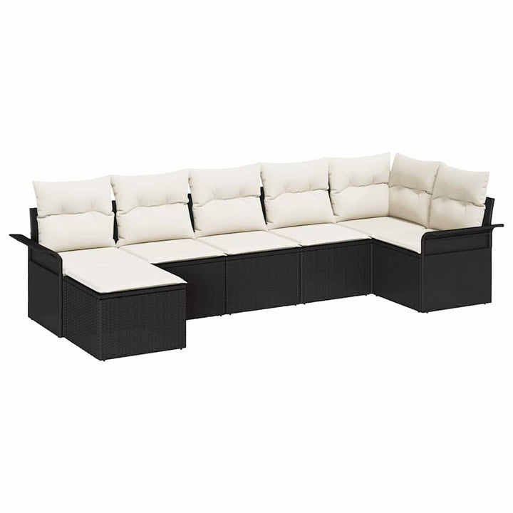 Havesofa Sæt med pude 7 pcs Sort polyrattan