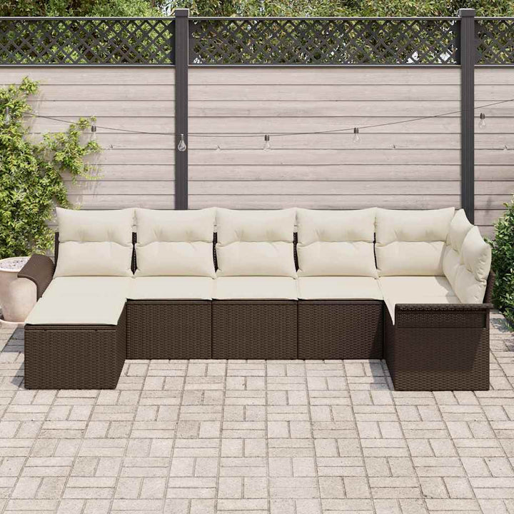 Havesofa Sæt med pude 7 pcs Brun polyrattan