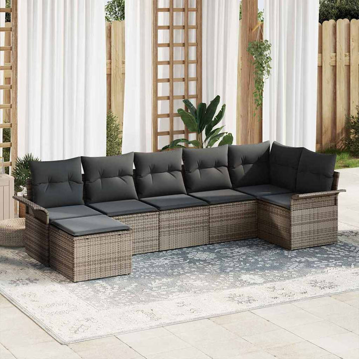 Havesofa Sæt med pude 7 pcs Grå polyrattan
