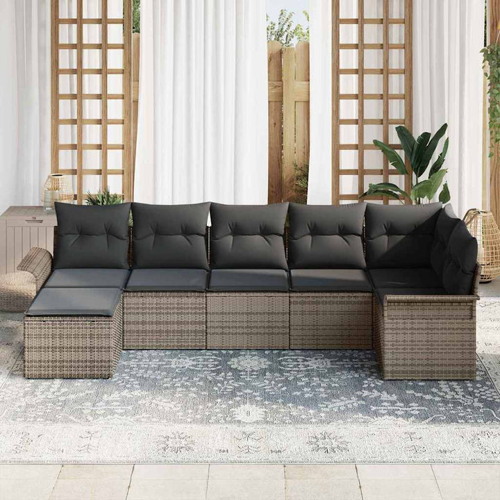 Havesofa Sæt med pude 7 pcs Grå polyrattan