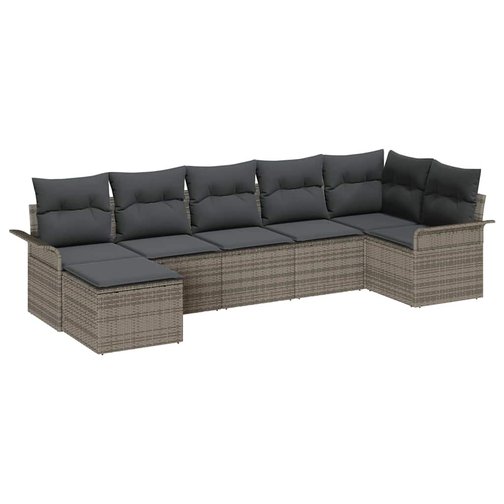 Havesofa Sæt med pude 7 pcs Grå polyrattan