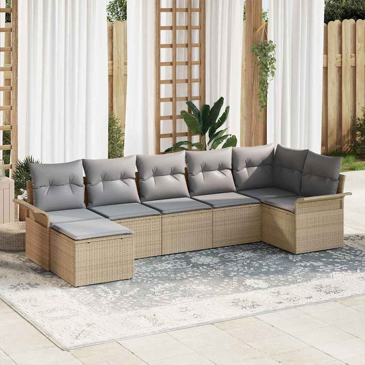 Havesofa Sæt med pude 7 pcs Beige polyrattan