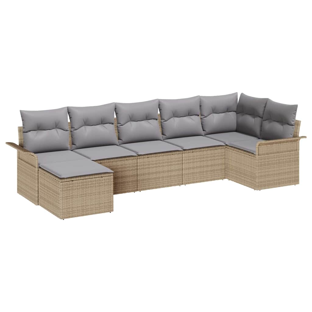 Havesofa Sæt med pude 7 pcs Beige polyrattan