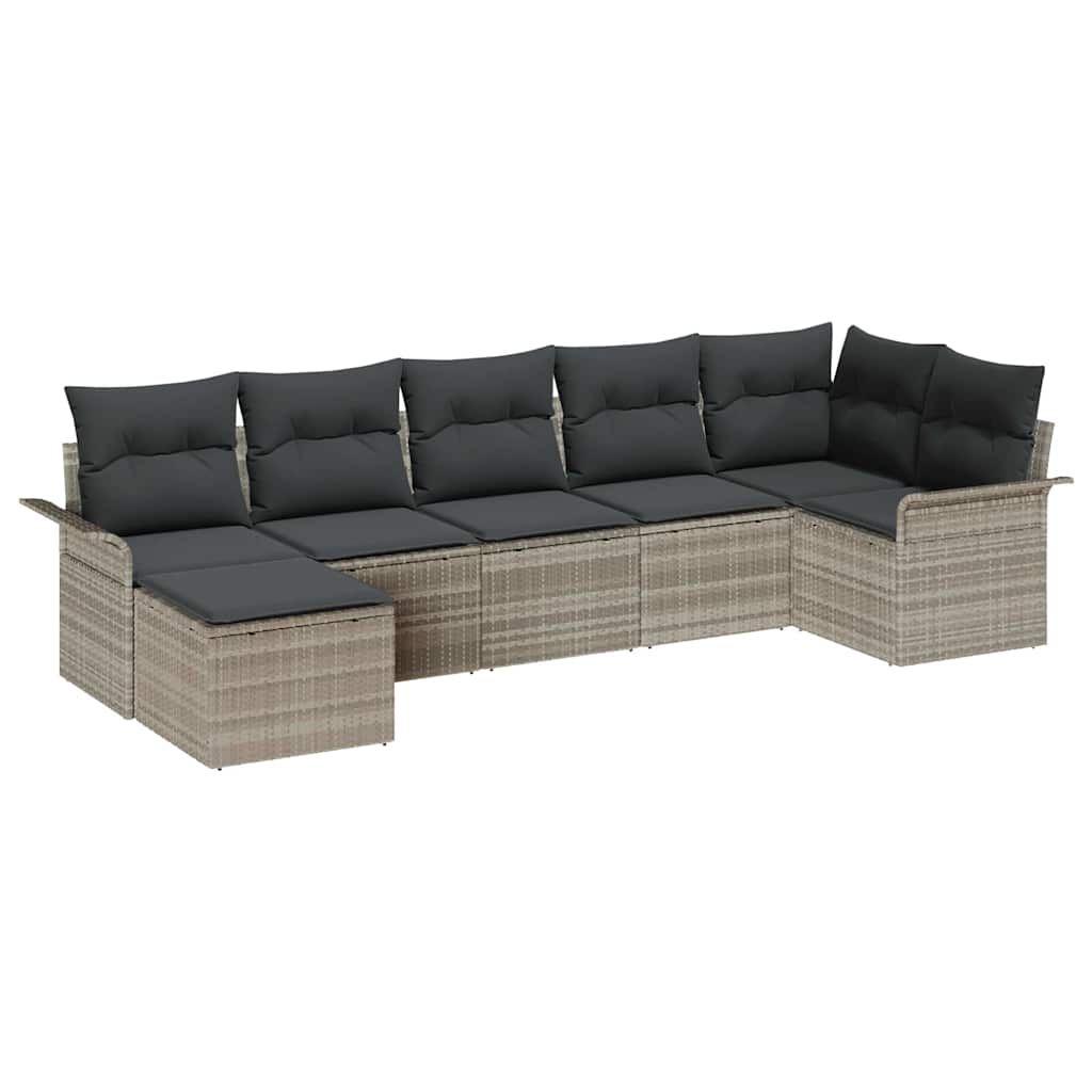 Havesofa Sæt med pude 7 pcs Lysegrå Poly rattan