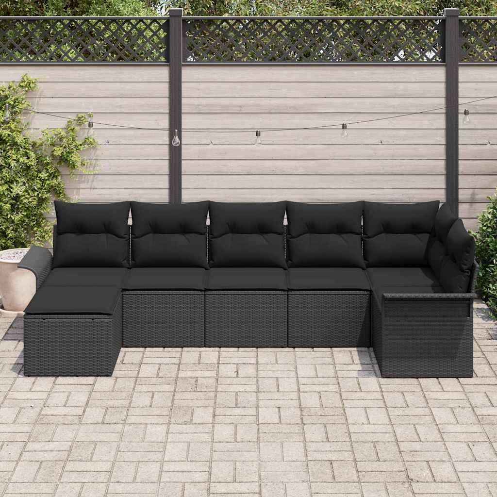 Havesofa Sæt med pude 7 pcs Sort Poly rattan