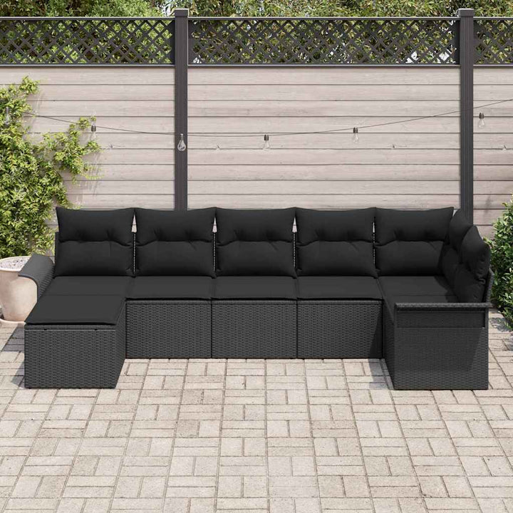 Havesofa Sæt med pude 7 pcs Sort Poly rattan