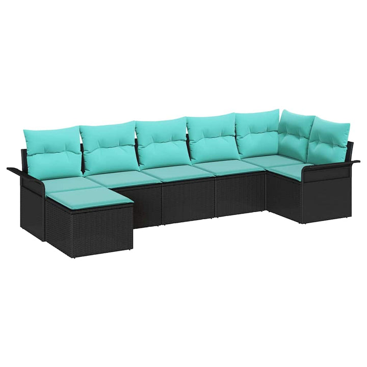 Havesofa Sæt med pude 7 pcs Sort polyrattan