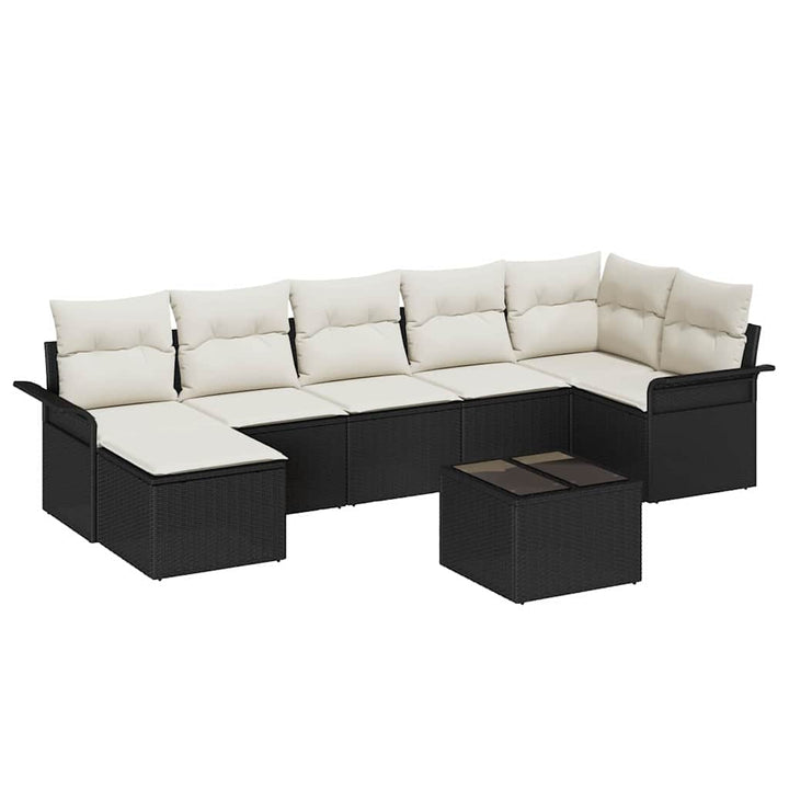 Havesofa Sæt med pude 8 pcs Sort Poly rattan