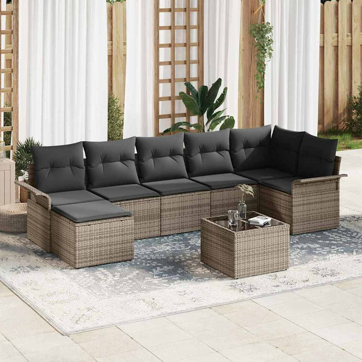 Havesofa Sæt med pude 8 pcs Grå Poly rattan