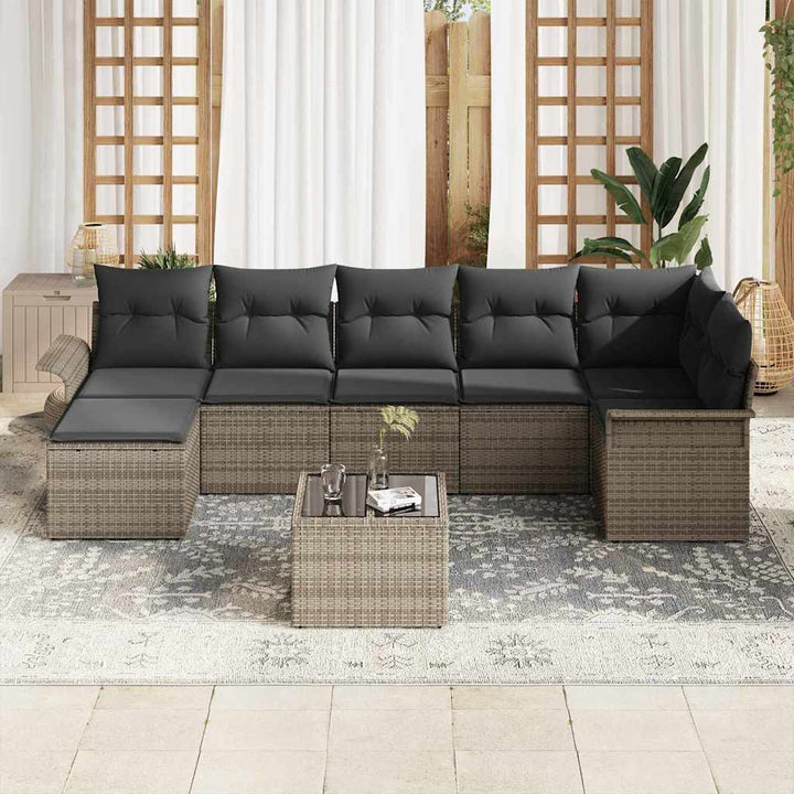 Havesofa Sæt med pude 8 pcs Grå Poly rattan