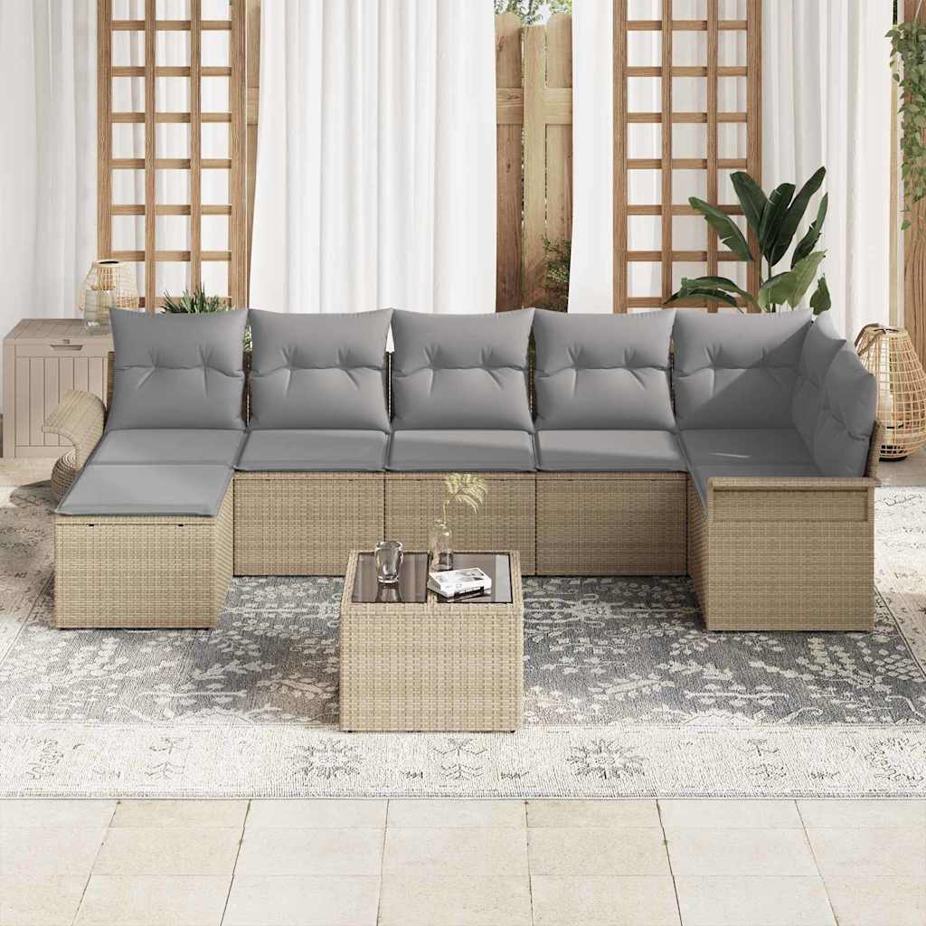 Havesofa Sæt med pude 8 pcs Beige Poly rattan