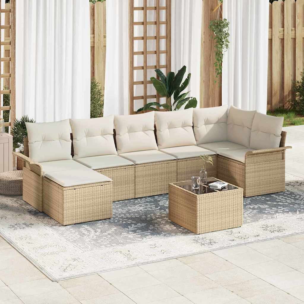 Havesofa Sæt med pude 8 pcs Beige Poly rattan