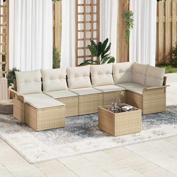 Havesofa Sæt med pude 8 pcs Beige Poly rattan