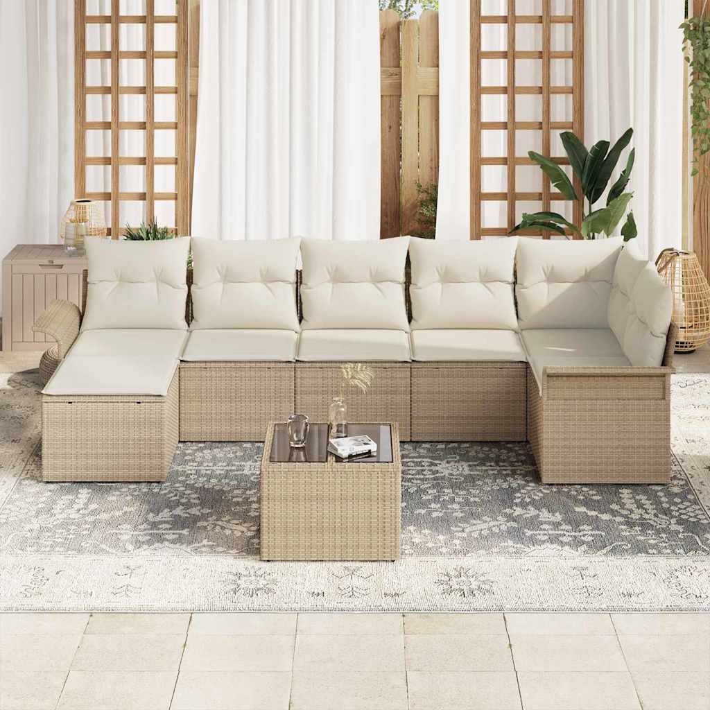 Havesofa Sæt med pude 8 pcs Beige Poly rattan