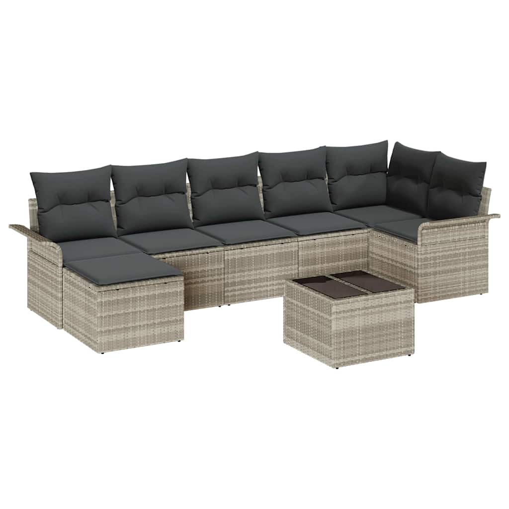 Havesofa Sæt med pude 8 pcs Lysegrå Poly rattan