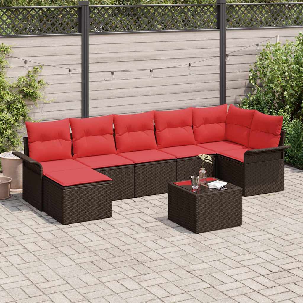 Havesofa Sæt med pude 8 pcs Brun Poly rattan
