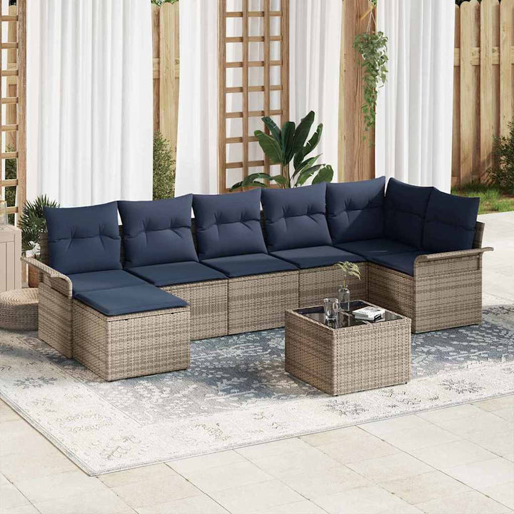 Havesofa Sæt med pude 8 pcs Grå Poly rattan