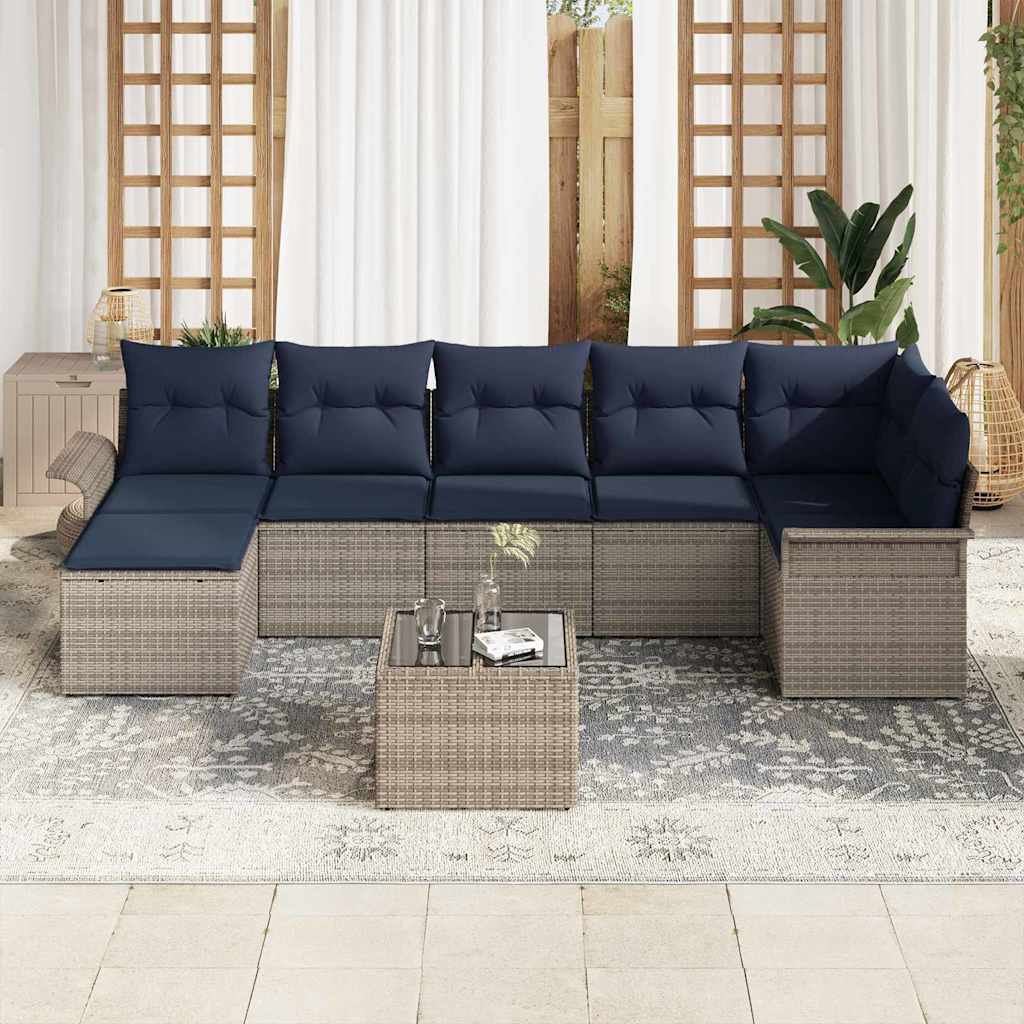 Havesofa Sæt med pude 8 pcs Grå Poly rattan