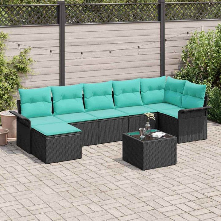 Havesofa Sæt med pude 8 pcs Sort Poly rattan