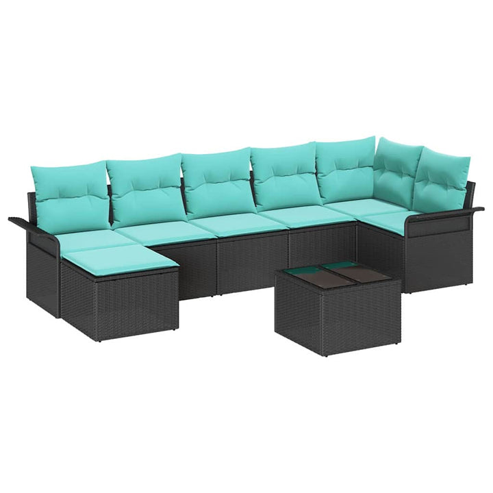 Havesofa Sæt med pude 8 pcs Sort Poly rattan