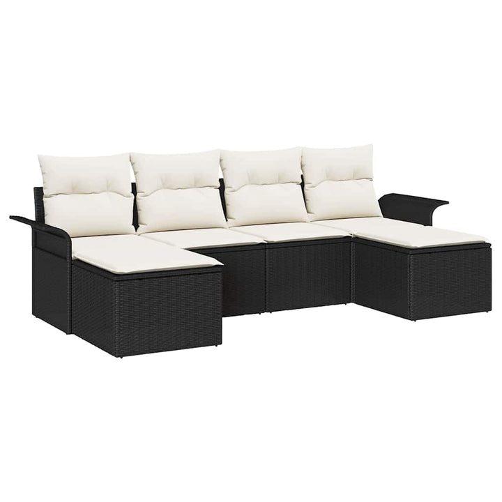 Havesofa Sæt med pude 6 pcs Sort polyrattan