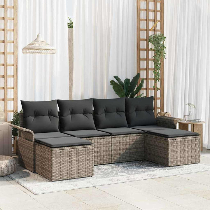 Havesofa Sæt med pude 6 pcs Grå polyrattan