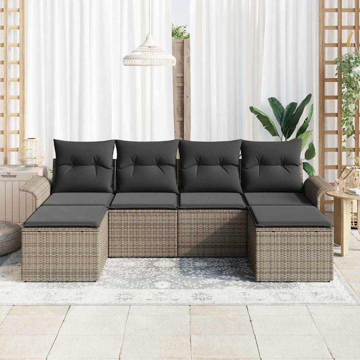 Havesofa Sæt med pude 6 pcs Grå polyrattan
