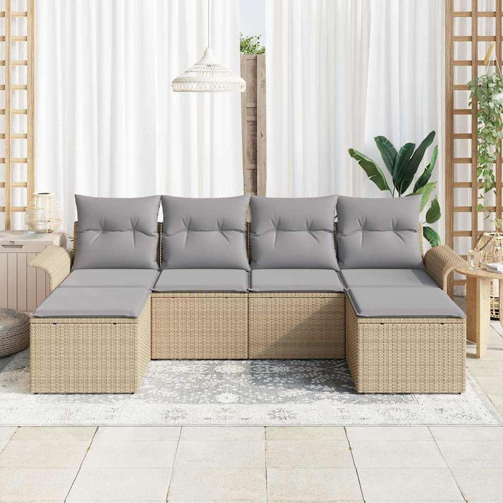 Havesofa Sæt med pude 6 pcs Beige polyrattan
