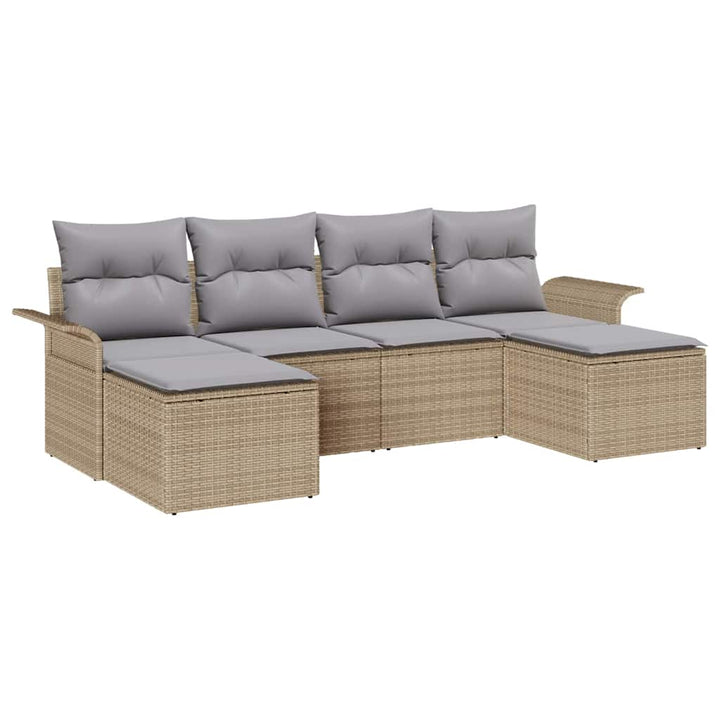 Havesofa Sæt med pude 6 pcs Beige polyrattan