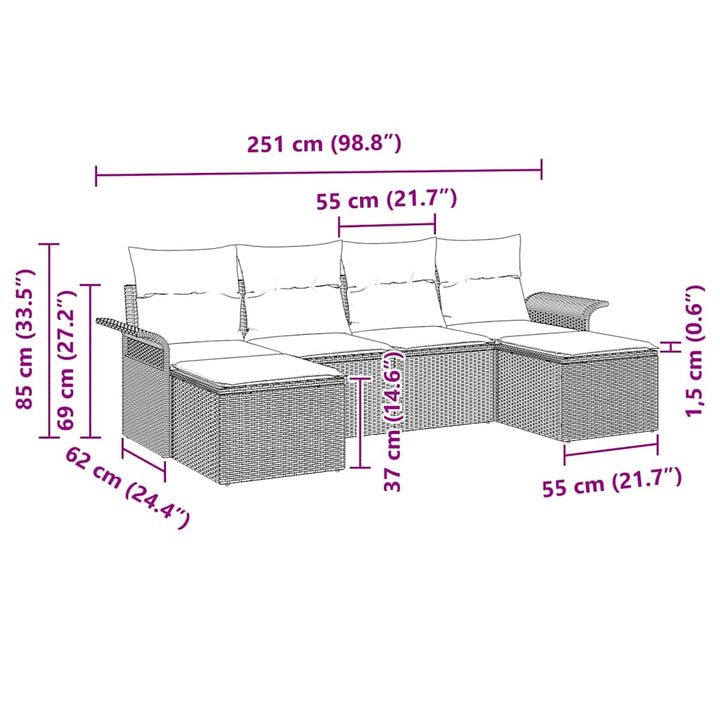 Havesofa Sæt med pude 6 pcs Beige polyrattan
