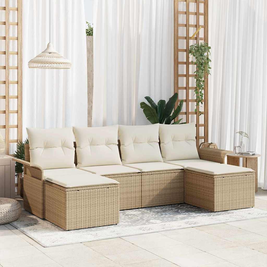 Havesofa Sæt med pude 6 pcs Beige polyrattan