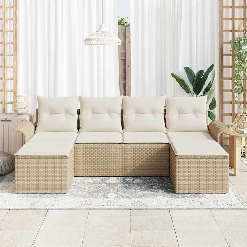 Havesofa Sæt med pude 6 pcs Beige polyrattan