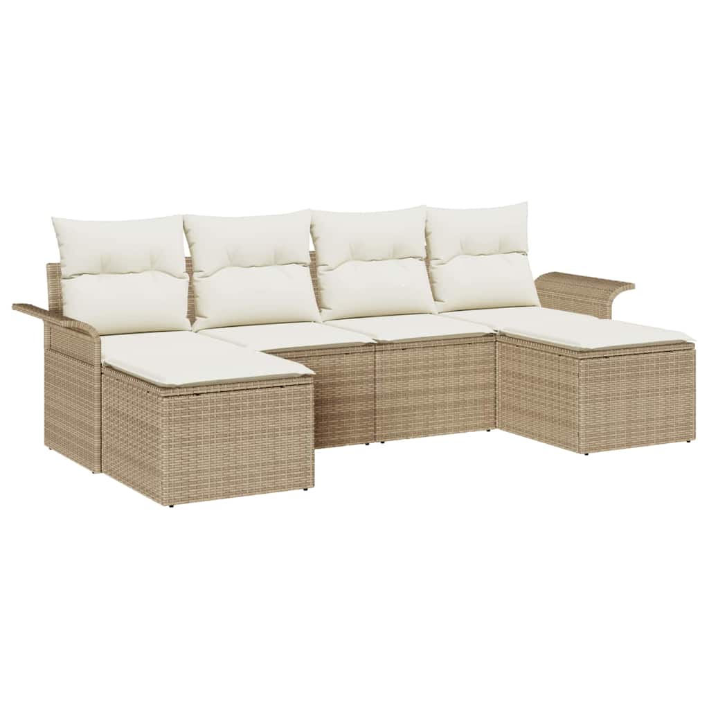 Havesofa Sæt med pude 6 pcs Beige polyrattan