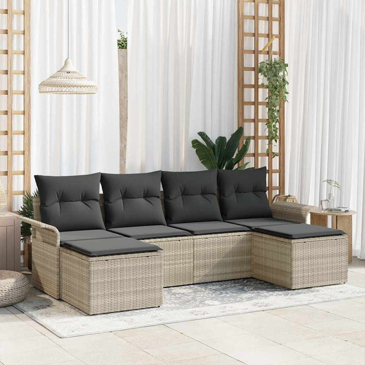Havesofa Sæt med pude 6 pcs Lysegrå Poly rattan