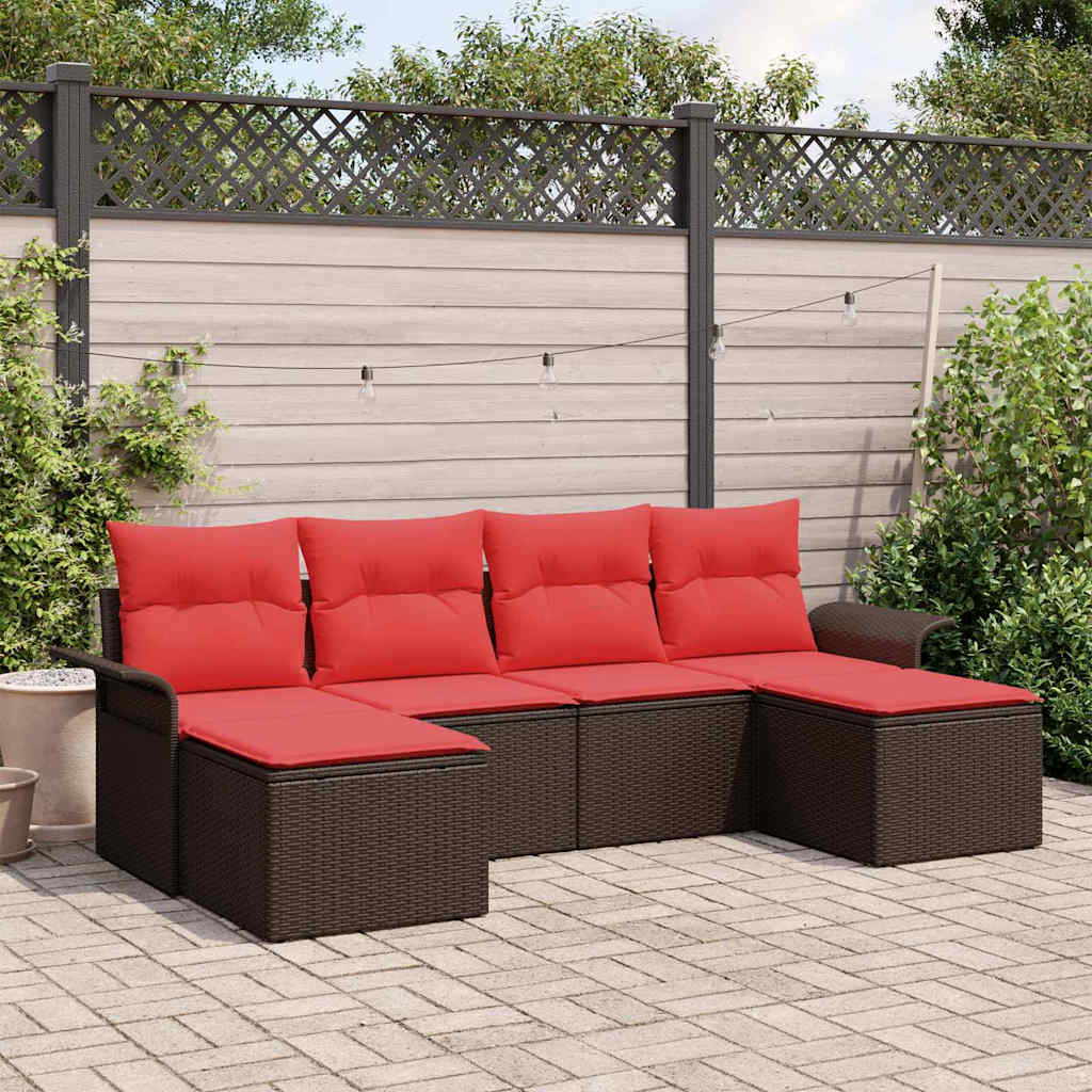 Havesofa Sæt med pude 6 pcs Brun polyrattan