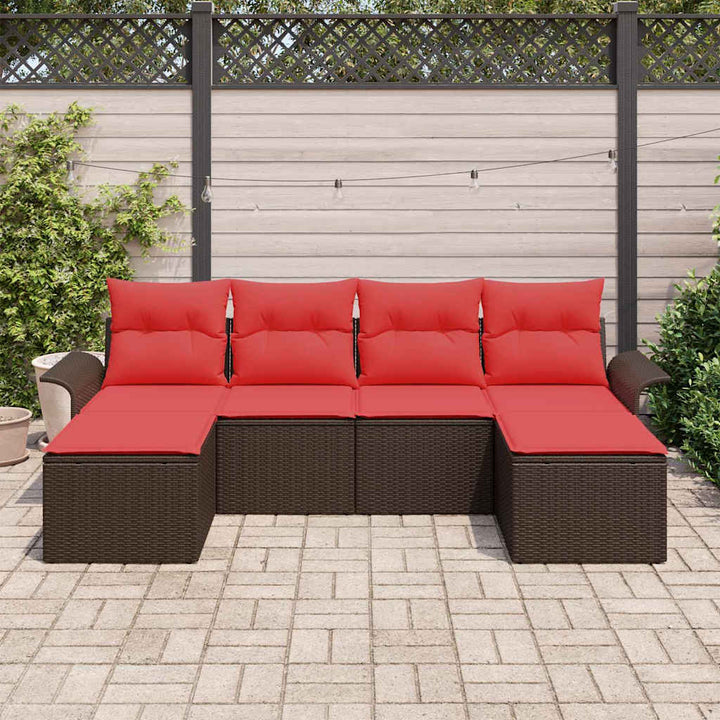 Havesofa Sæt med pude 6 pcs Brun polyrattan